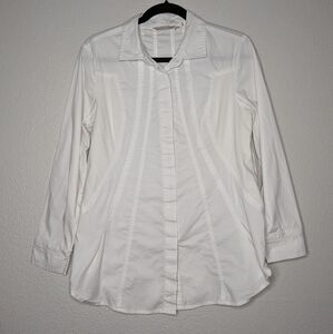 Soft Surroundings Womens White Mixed Fabrics Button Up Shirt Petite Medium M